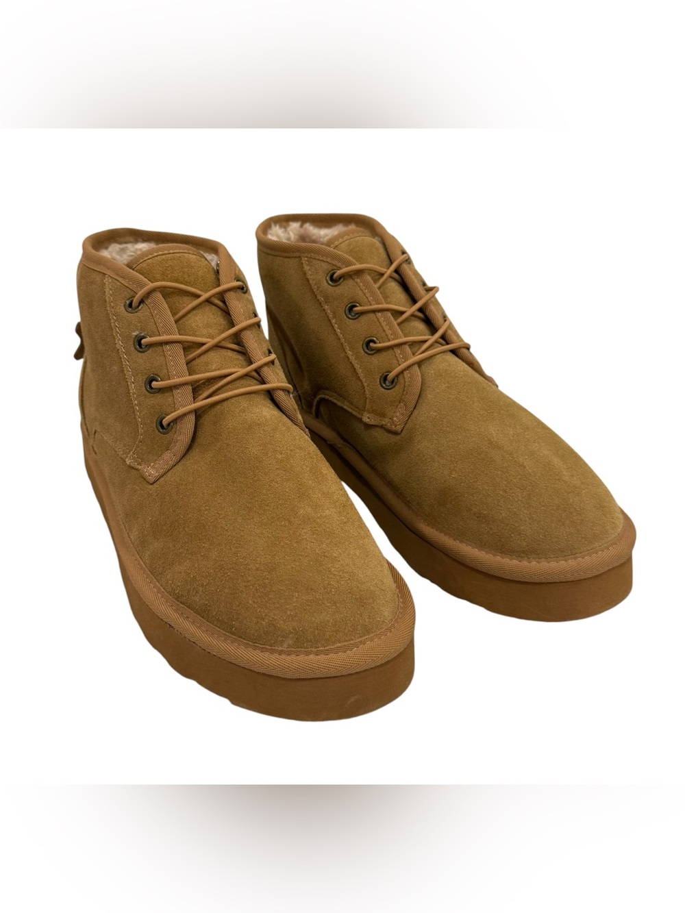 CUSHIONAIRE Men’s Genuine Suede Fur Lined Chukka Boots Tan Size 10 NWT